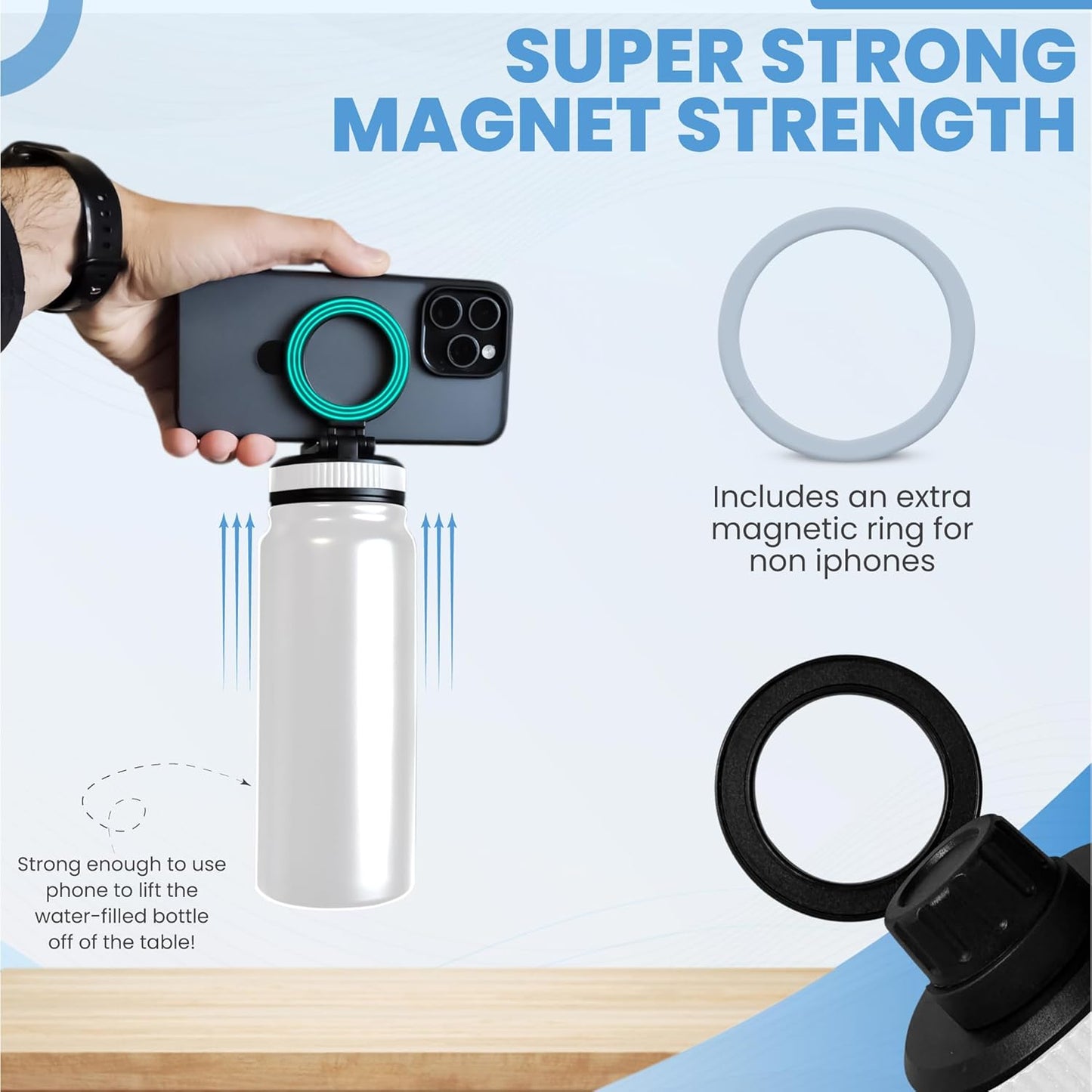 24 Oz Water Bottle Compatible with Magsafe Phone Mount for Iphone, Magnetic Phone Holder - Insulated Stainless Steel - for Gym, Kitchen, Outdoor - Stays Cold Sports Water Bottle - White