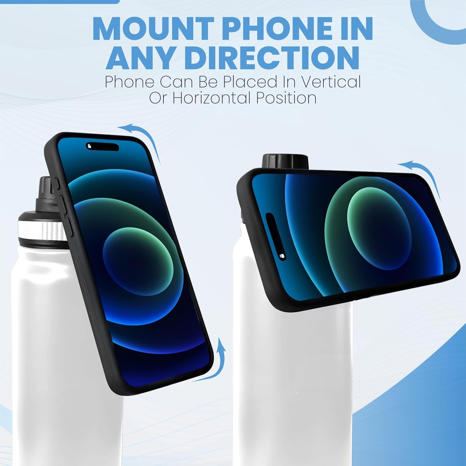 24 Oz Water Bottle Compatible with Magsafe Phone Mount for Iphone, Magnetic Phone Holder - Insulated Stainless Steel - for Gym, Kitchen, Outdoor - Stays Cold Sports Water Bottle - White