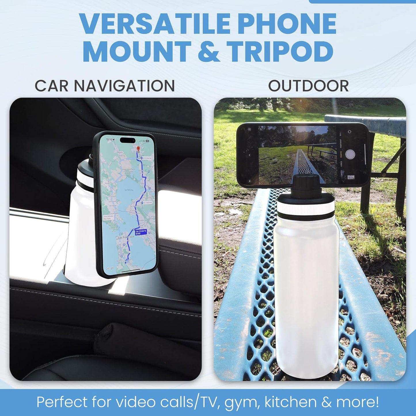 24 Oz Water Bottle Compatible with Magsafe Phone Mount for Iphone, Magnetic Phone Holder - Insulated Stainless Steel - for Gym, Kitchen, Outdoor - Stays Cold Sports Water Bottle - White